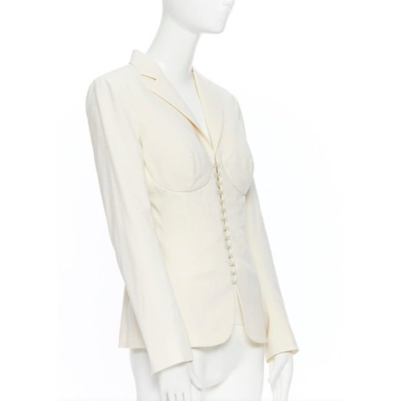 PREOWNED $2K LA PERLA SS17 RUNWAY CORSET CREAM STRETCH WOOL BLAZER IT 46C US 10 - Picture 9 of 15
